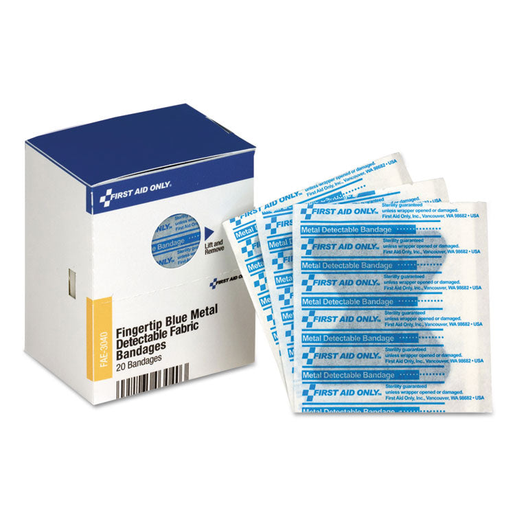 First Aid Only - SmartCompliance Blue Metal Detectable Bandages,Fingertip, 1.75 x 2, 20 Box