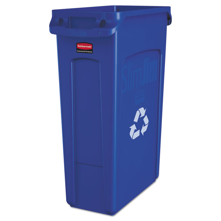 Rubbermaid Commercial - Slim Jim Plastic Recycling Container with Venting Channels, 23 gal, Plastic, Blue