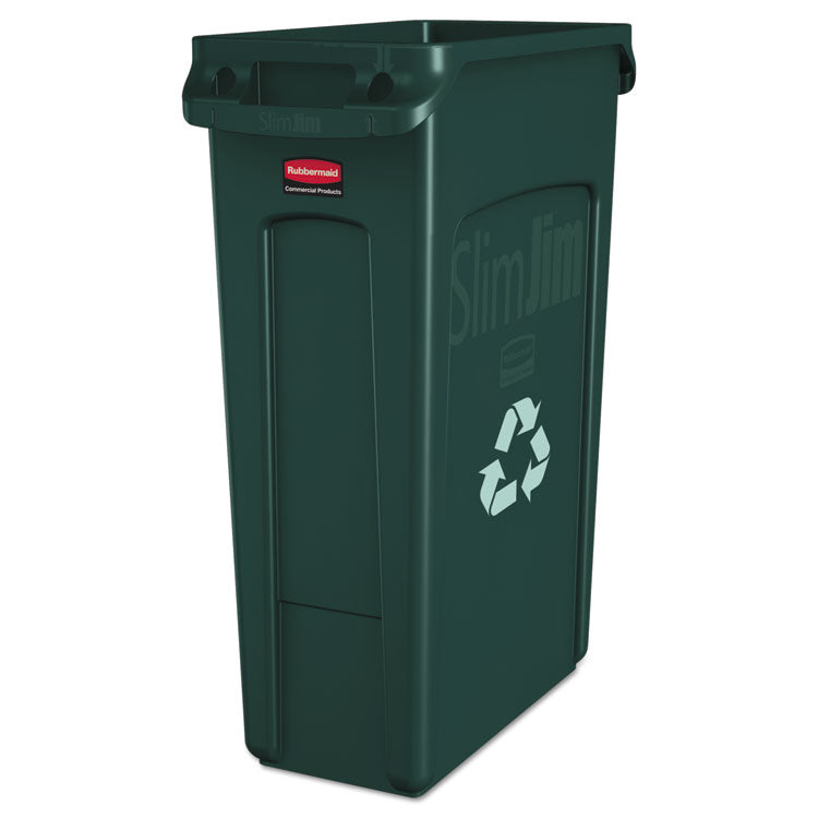 Rubbermaid Commercial - Slim Jim Plastic Recycling Container with Venting Channels, 23 gal, Plastic, Green