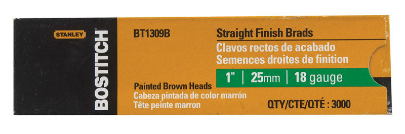 STANLEY BOSTITCH - Bostitch 1 in. 18 Ga. Straight Strip Coated Brad Nails 3000 pk