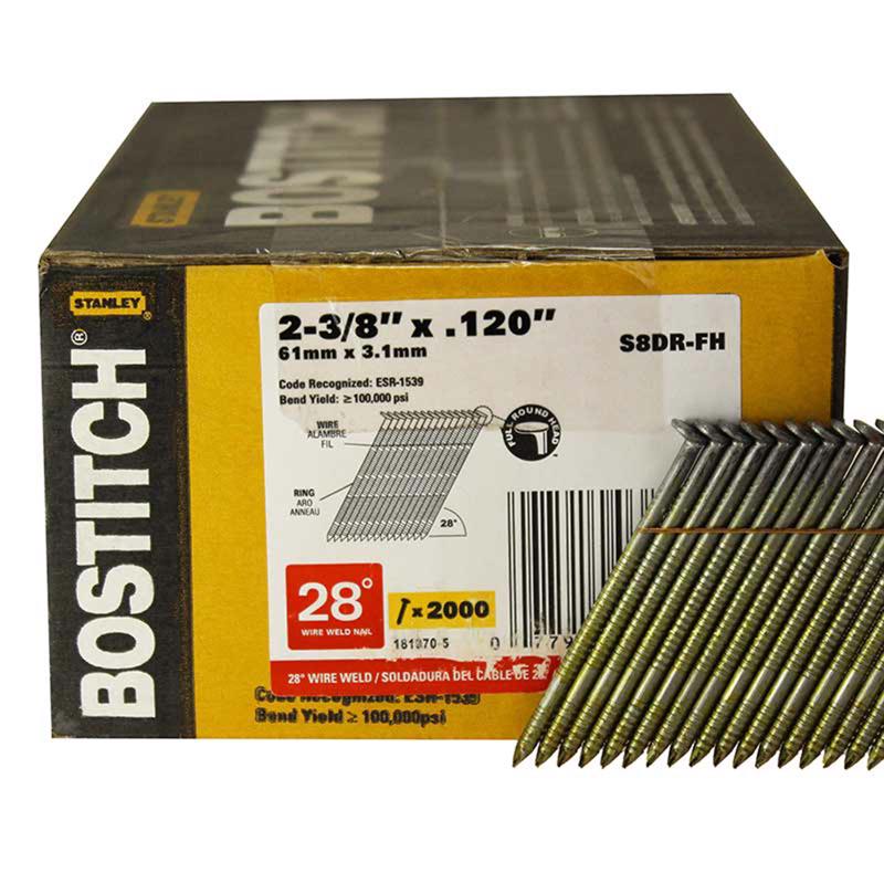 STANLEY BOSTITCH - Bostitch 2-3/8 in. Angled Strip Coated Stick Nails 28 deg 2000 pk [S8DR-FH]
