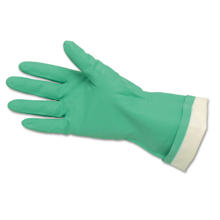 MCR Safety - Flock-Lined Nitrile Gloves, One Size, Green, 12 Pairs