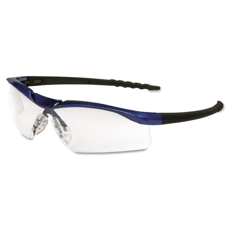 MCR Safety - Dallas Wraparound Safety Glasses, Metallic Blue Frame, Clear Anti-Fog Lens