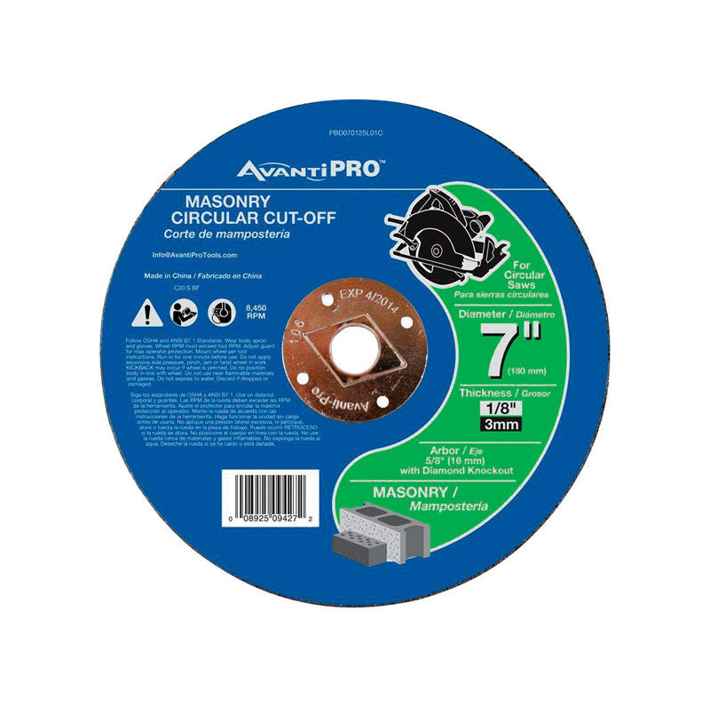 AVANTI PRO - Avanti Pro 7 in. D X 5/8 in. Aluminum Oxide Masonry Cut-Off Disc