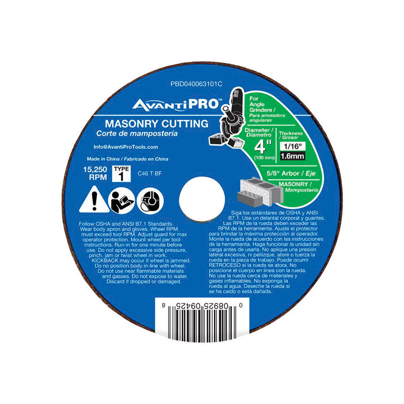 AVANTI PRO - Avanti Pro 4 in. D X 5/8 in. Aluminum Oxide Masonry Cut-Off Disc