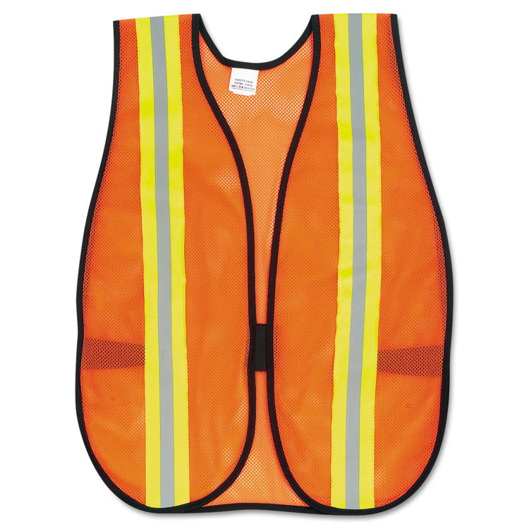 MCR Safety - Orange Safety Vest, 2" Reflective Strips, Polyester, Side Straps, One Size Fits All, Bright Orange