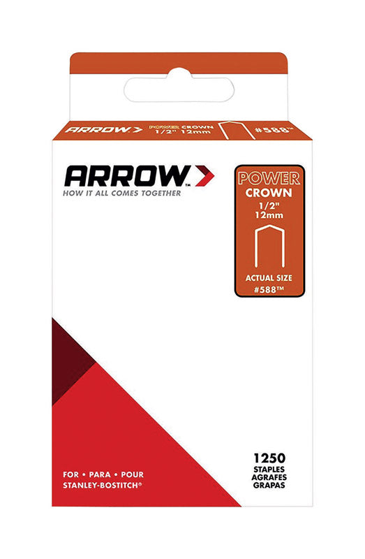 ARROW FASTENER - Arrow #588 3/8 in. W X 1/2 in. L 18 Ga. Power Crown Standard Staples 1250 pk