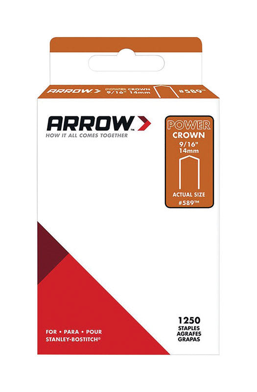 ARROW FASTENER - Arrow #589 3/8 in. W X 9/16 in. L 18 Ga. Power Crown Standard Staples 1250 pk