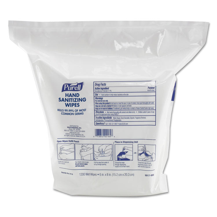 PURELL - Hand Sanitizing Wipes, 6 x 8, Fresh Citrus Scent, White, 1,200/Refill Pouch, 2 Refills/Carton