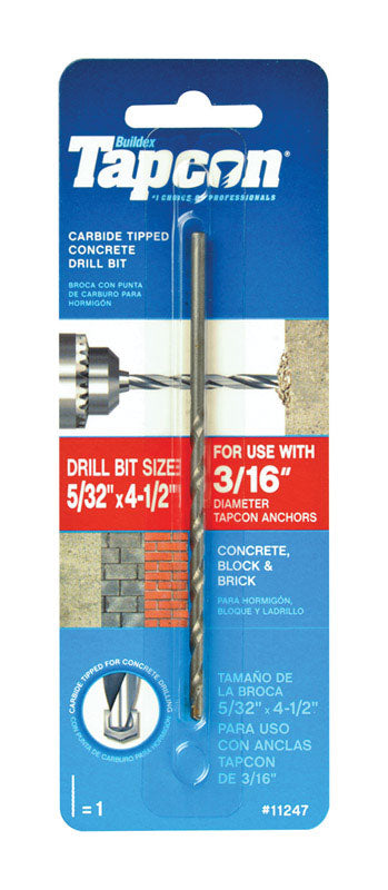 ITW BRANDS - Tapcon 5/32 in. X 4-1/2 in. L Carbide Tipped Concrete Drill Bit Straight Shank 1 pc