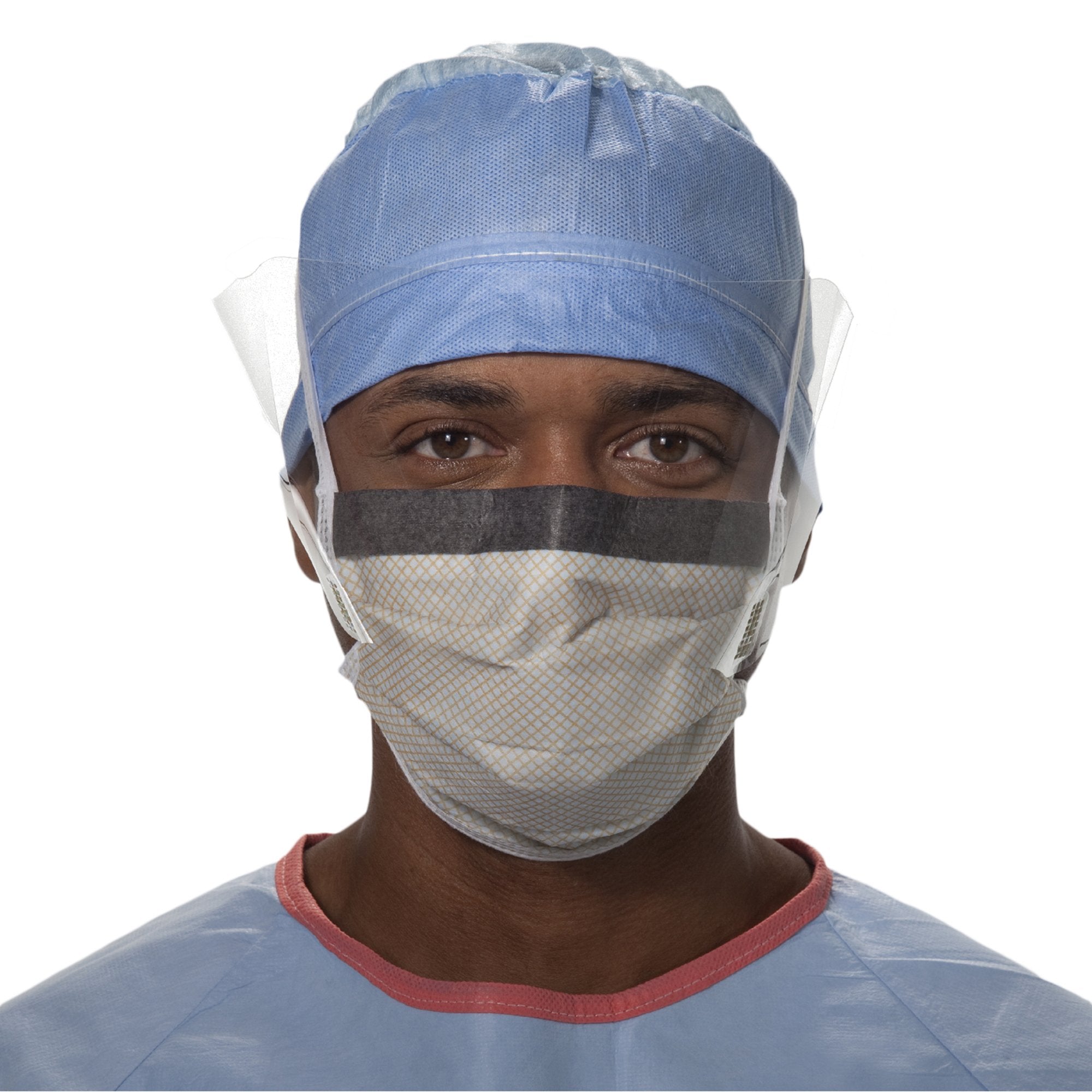 O&M Halyard Inc - Surgical Mask with Eye Shield FluidShield Anti-fog Foam ASTM F2100-11 Level 2 Tie Closure One Size Fits Most [25/BX]