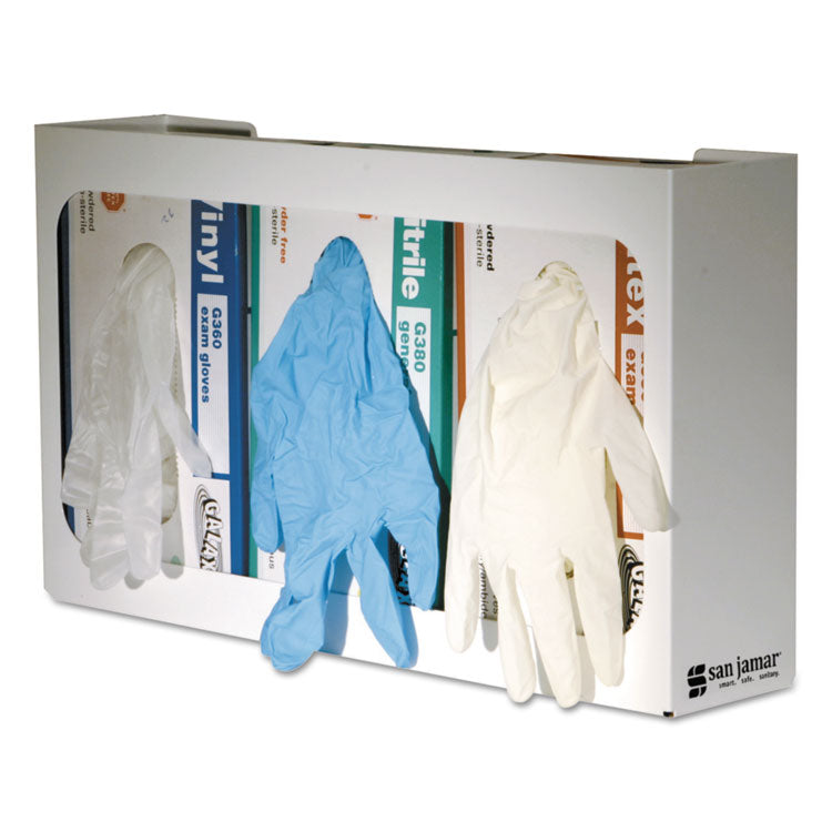 San Jamar - White Enamel Disposable Glove Dispenser, 3-Box, Steel, White, 18 x 3.75 x 10