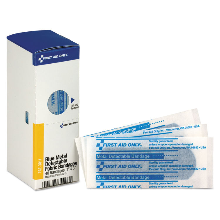 First Aid Only - Refill for SmartCompliance General Cabinet, Blue Metal Detectable Bandages, 1 x 3, 40/Box