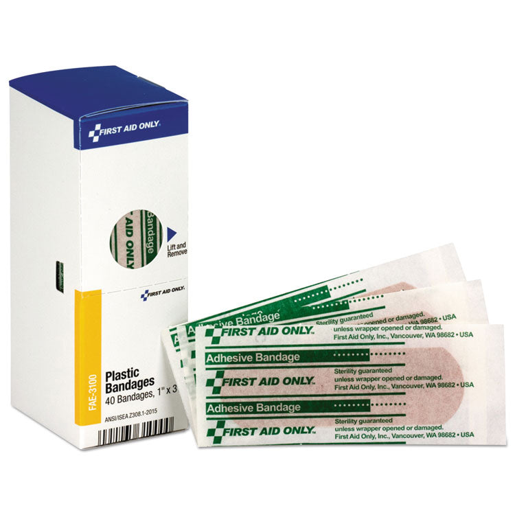 First Aid Only - Refill for SmartCompliance General Business Cabinet, Plastic Bandages, 1 x 3, 40/Box