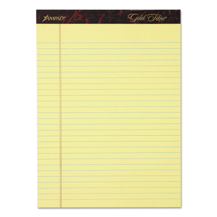 Ampad - Gold Fibre Writing Pads, Wide/Legal Rule, 50 Canary-Yellow 8.5 x 11.75 Sheets, 4/Pack