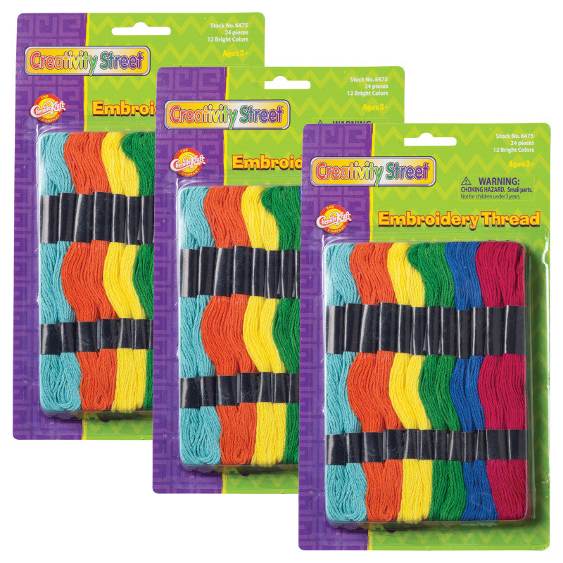 CREATIVITY STREET - Embroidery Thread Skeins, 12 Colors, 24 Skeins Per Pack, 3 Packs