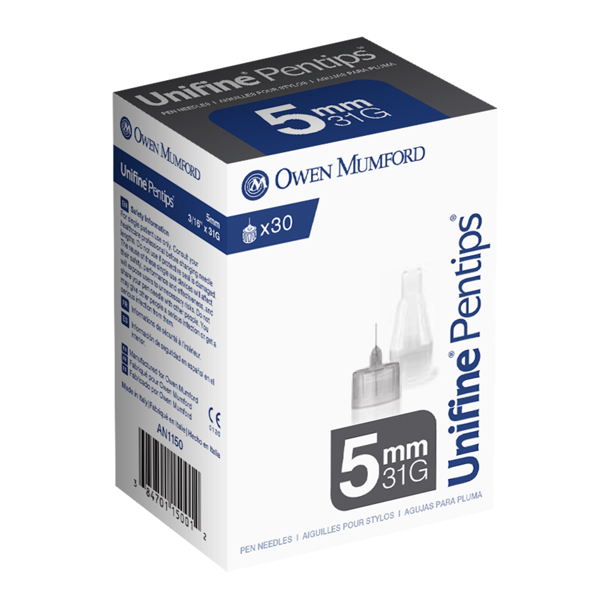 Owen Mumford - Standard Insulin Pen Needle Unifine® Pentips® 31 Gauge 5 mm Length NonSafety [30/BX]