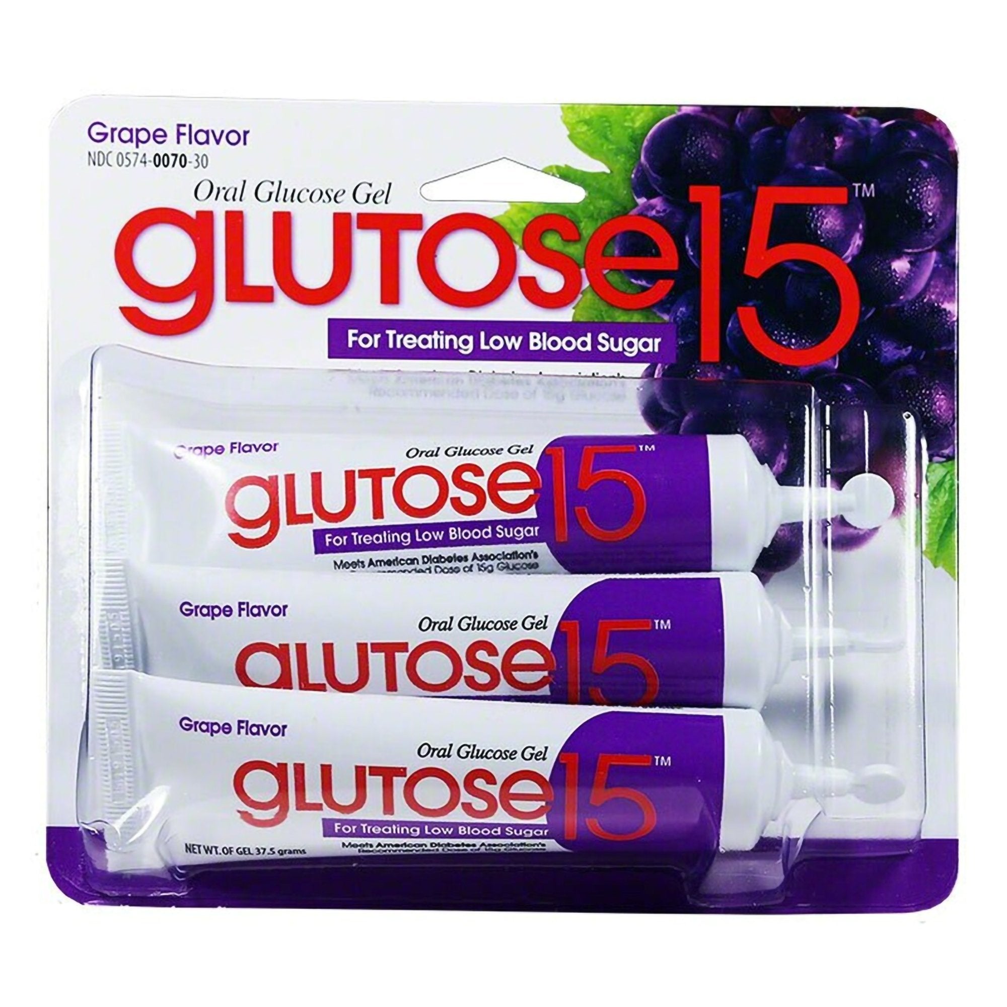Perrigo Company - Glucose Supplement Glutose 15™ 3 per Pack Gel Grape Flavor [3/PK]