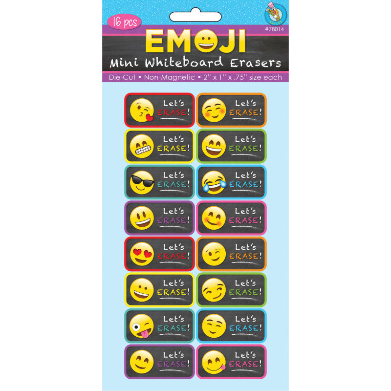 ASHLEY PRODUCTIONS - Non-Magnetic Mini Whiteboard Erasers, Emotions Icons, Pack of 16