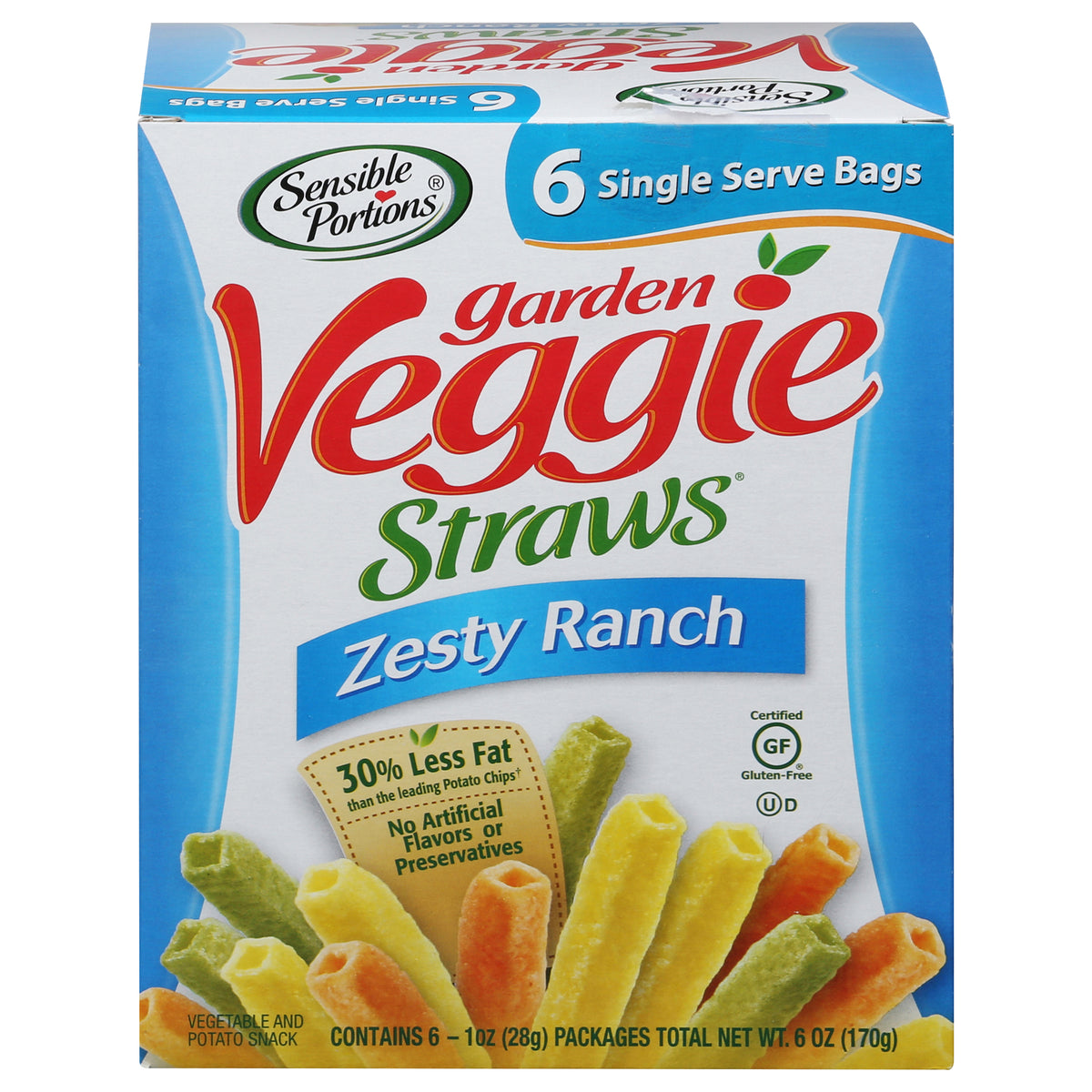 Sensible Portions Garden Veggie Straws Zesty Ranch Vegetable and Potato Snack 6 - 1 oz Bags - Case of 6