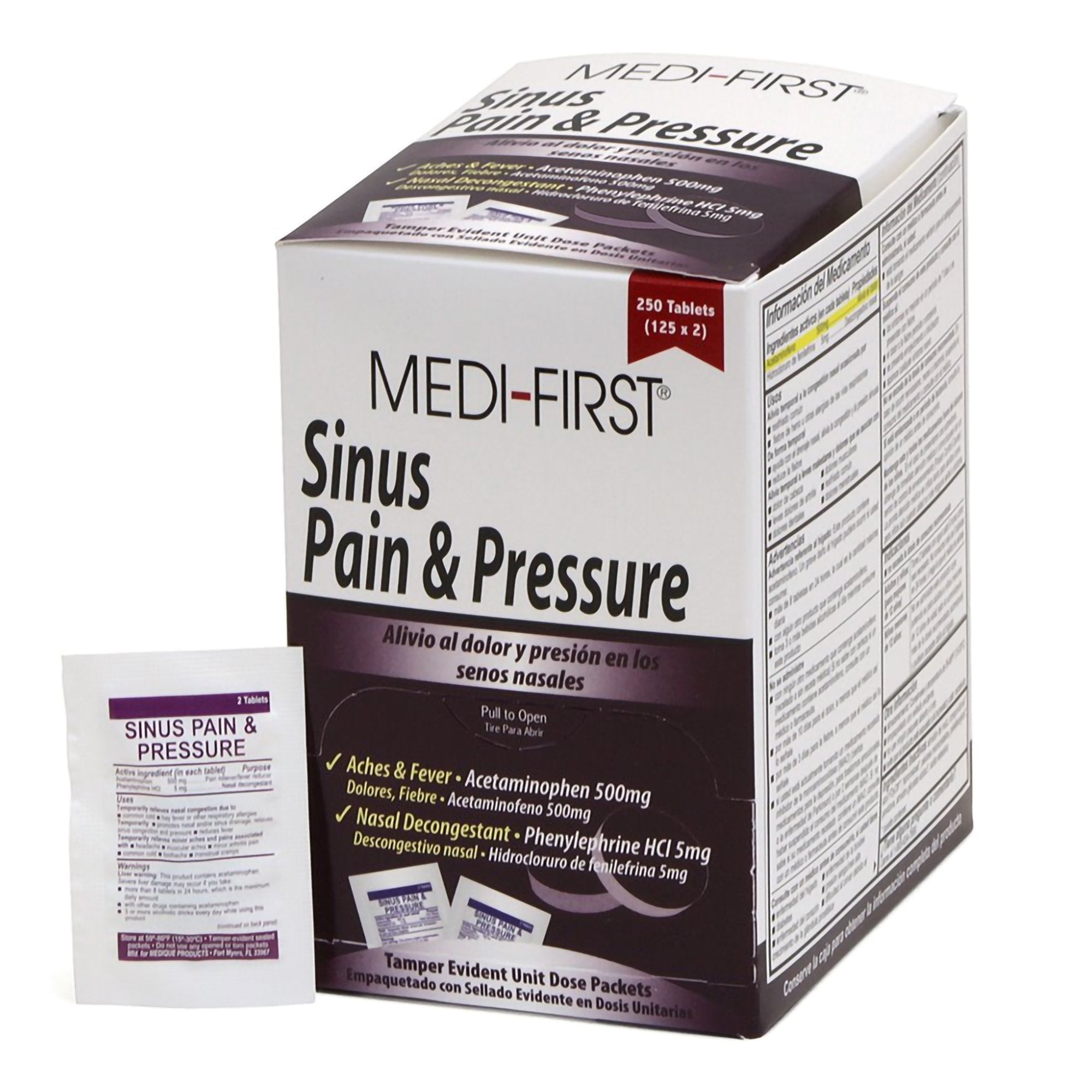 Medique Products - Sinus Relief Medi-First® 500 mg - 5 mg Strength Tablet 250 per Box [250/BX]