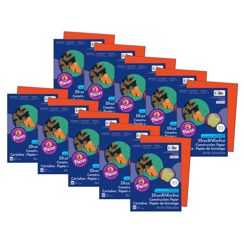 PRANG - Construction Paper, Orange, 9" x 12", 50 Sheets Per Pack, 10 Packs