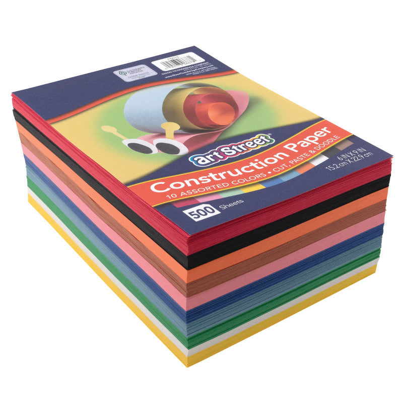 PRANG - Lightweight Construction Paper, 10 Assorted Colors, 6" x 9", 500 Sheets