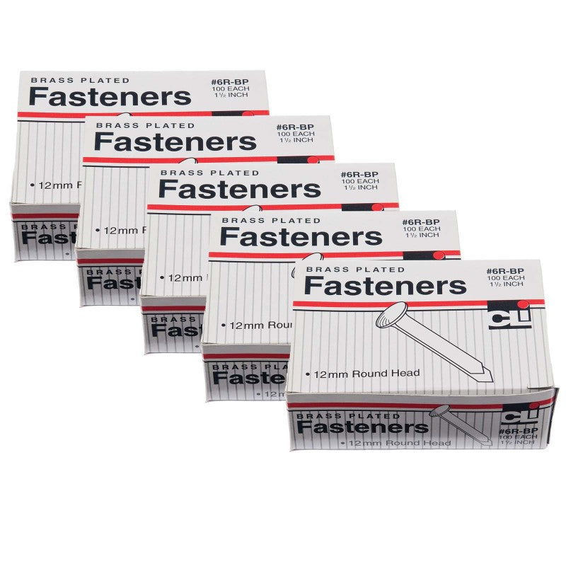 CHARLES LEONARD - Brass Paper Fasteners 1.5", 100 Per Pack, 5 Packs