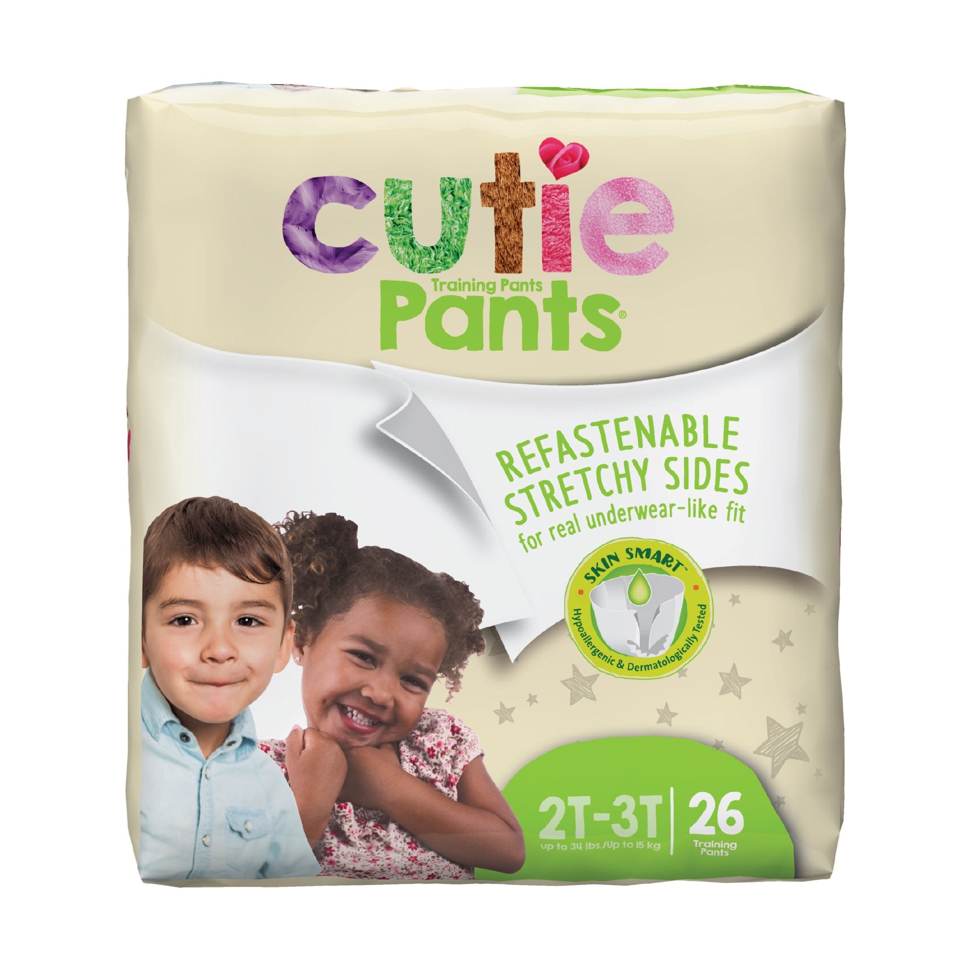First Quality - Unisex Toddler Training Pants Cutie Pants® Pull On with Tear Away Seams Size 2T to 3T Disposable Heavy Absorbency [26/PK]
