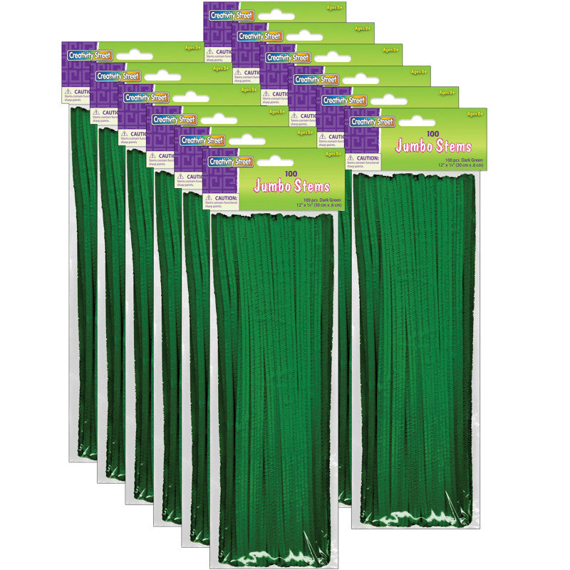 CREATIVITY STREET - Jumbo Stems, Dark Green, 12" x 6 mm, 100 Per Pack, 12 Packs