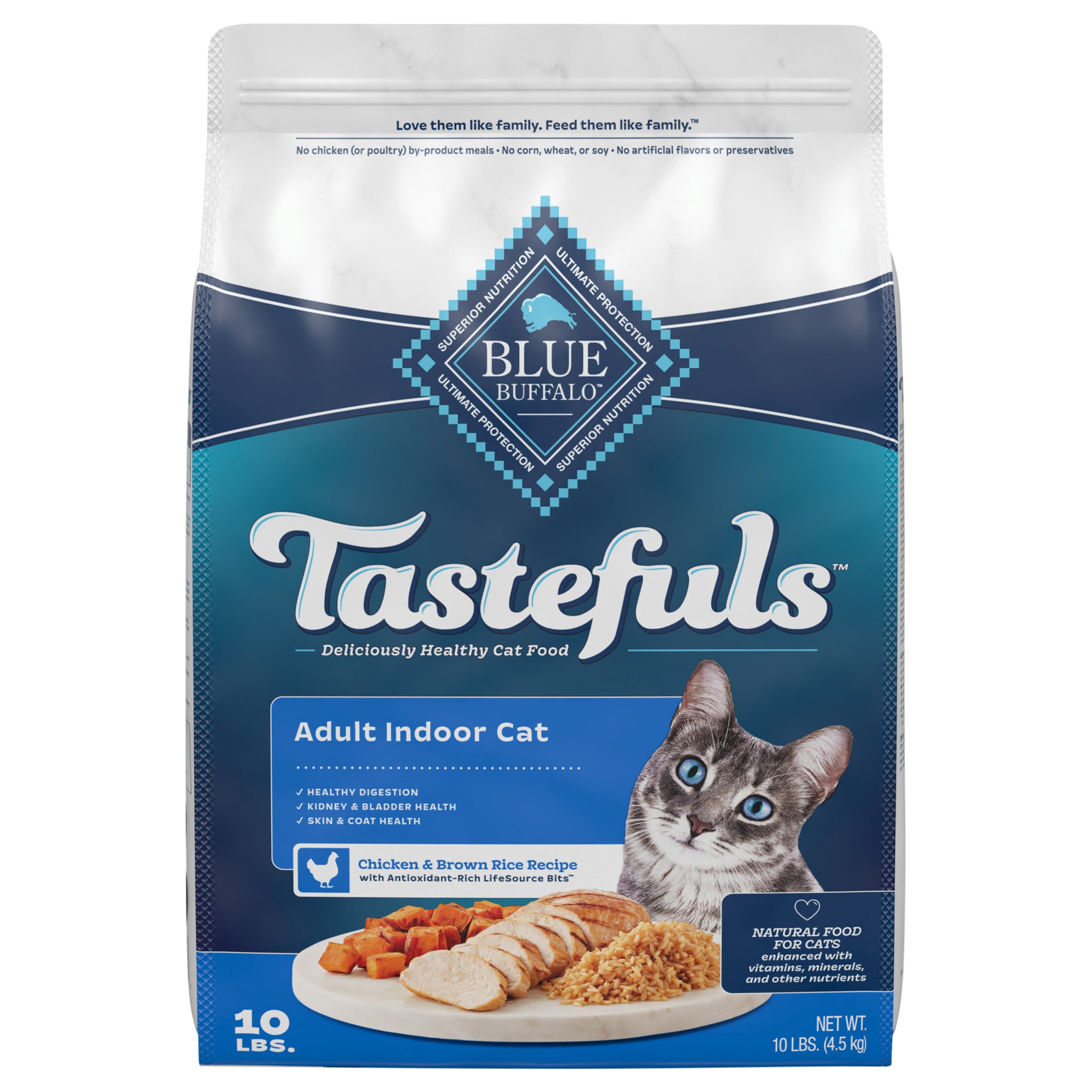 Blue Buffalo Tastefuls Natural Dry Food for Adult Indoor Cats, Chicken & Brown Rice Recipe, 10-lb. Bag - Case of 1