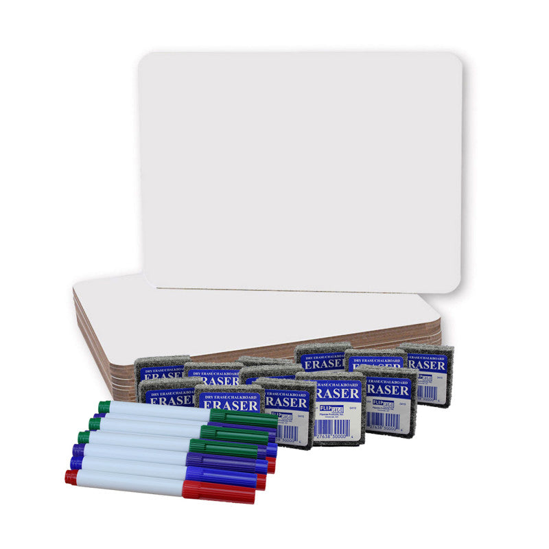 FLIPSIDE PRODUCTS - Magnetic Dry Erase Boards (9" x 12") with Colored Pens & Erasers, Set of 12