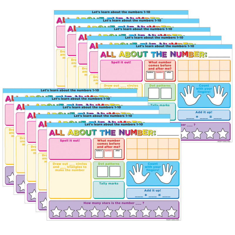ASHLEY PRODUCTIONS - Smart Poly® PosterMat Pals™ Space Savers, 13" x 9-1/2", All About the Number, Pack of 10