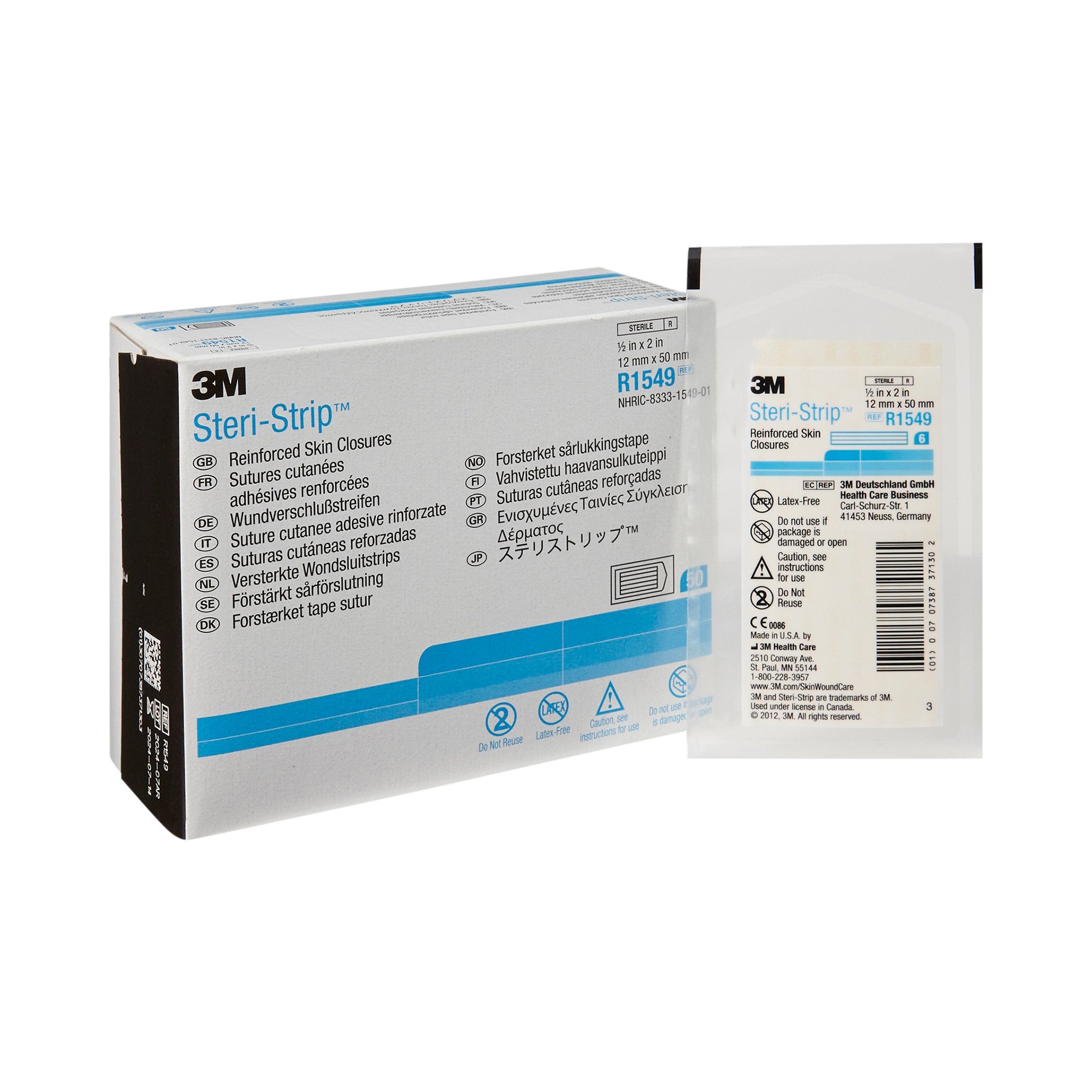 Solventum Corporation - Skin Closure Strip Steri-Strip™ 1/2 X 2 Inch Nonwoven Material Reinforced Strip White [1/EA]