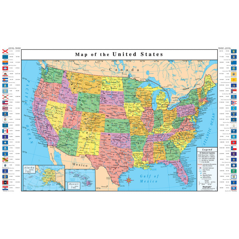 REPLOGLE GLOBES - USA Map with Flags, 49"W x 33"H