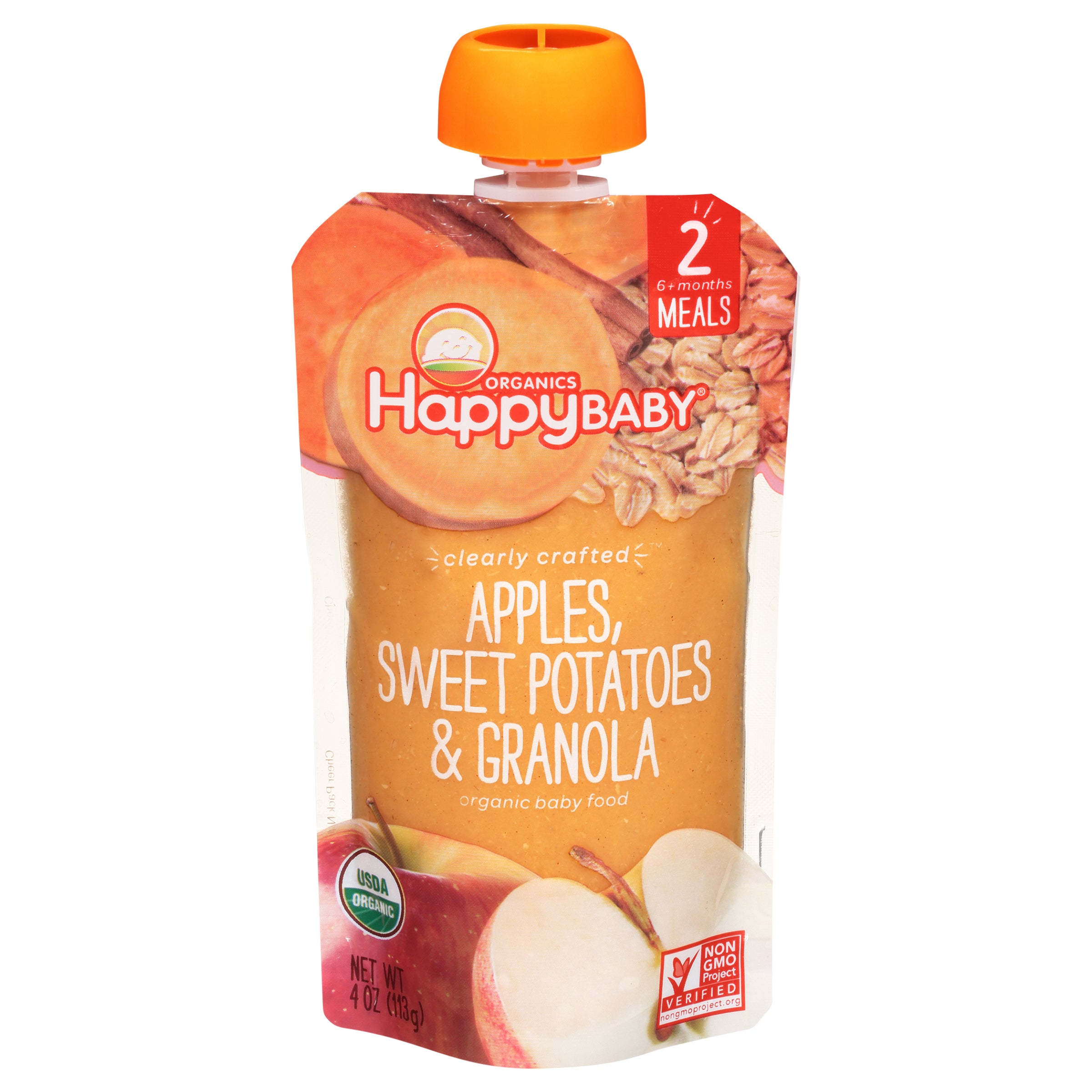 Happy Baby Organics Clearly Crafted Stage 2 Meals Apples, Sweet Potatoes & Granola Pouch 4oz UNIT - Case of 16