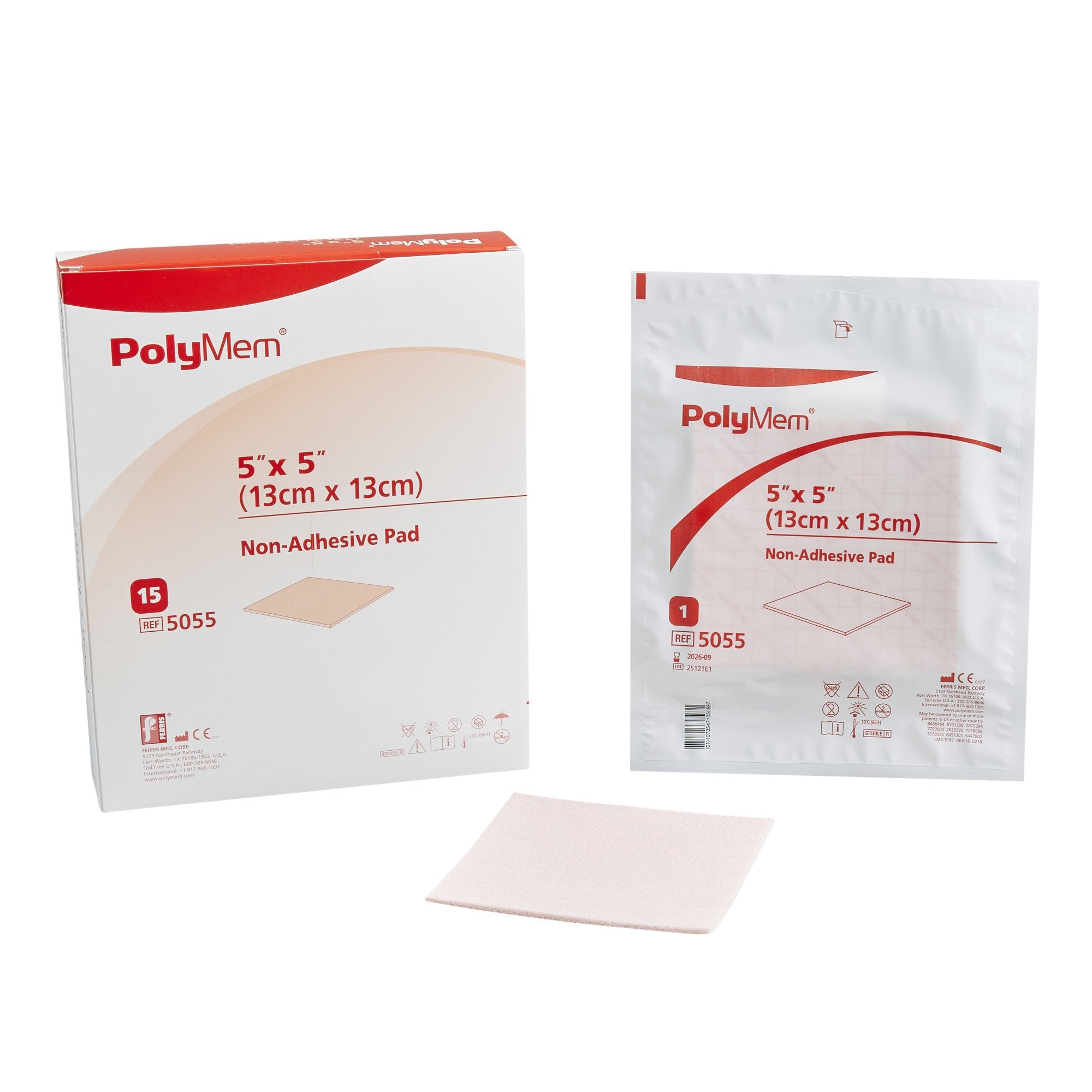 Ferris Manufacturing - Foam Dressing PolyMem® 5 X 5 Inch Without Border Film Backing Nonadhesive Square Sterile [15/BX]
