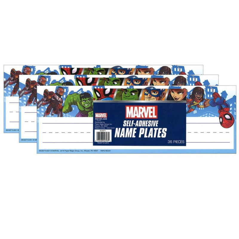EUREKA - Marvel™ Super Hero Self-Adhesive Name Plates, 36 Per Pack, 3 Packs