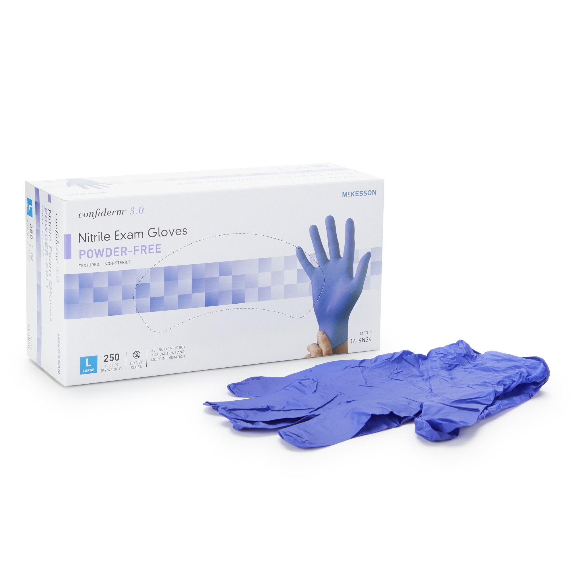McKesson Brand - Exam Glove McKesson Confiderm® 3.0 Large NonSterile Nitrile Standard Cuff Length Textured Fingertips Blue Not Rated [1/BX]