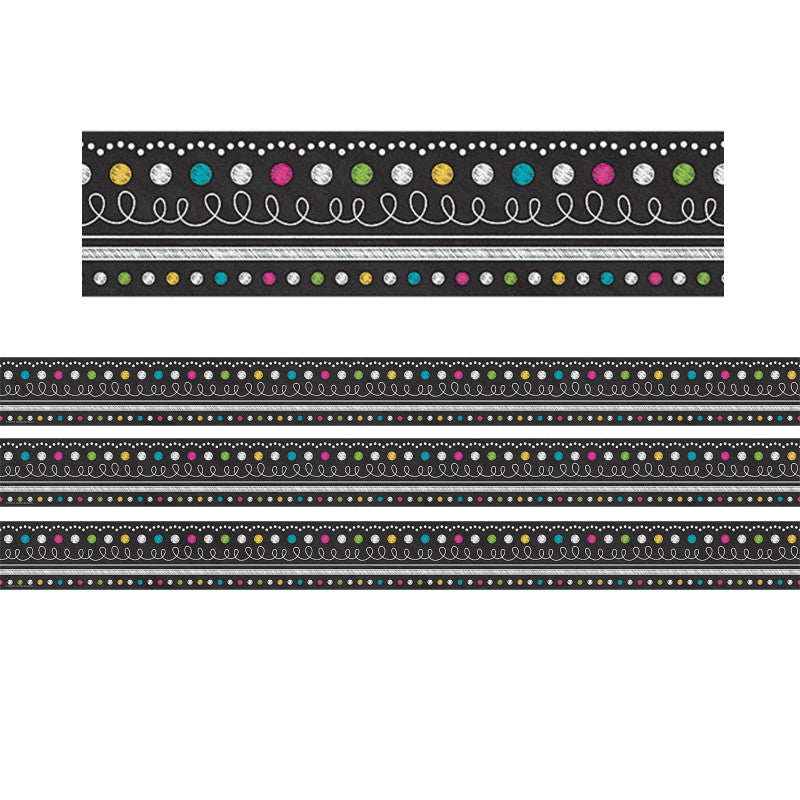 TEACHER CREATED RESOURCES - Chalkboard Brights Straight Rolled Border Trim, 50 Feet Per Roll, 3 Rolls