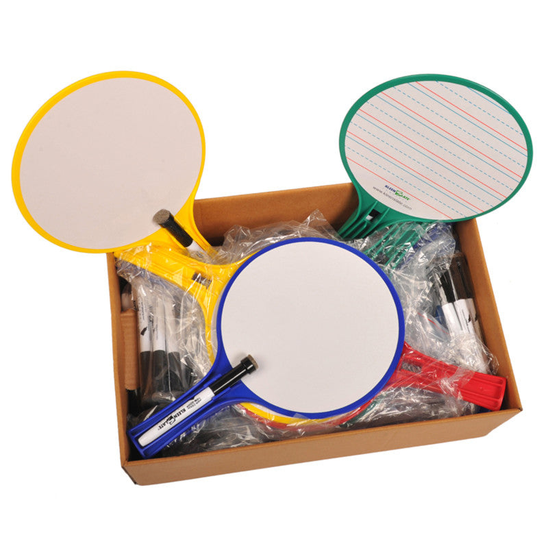 KLEENSLATE - Round Double-Sided Whiteboard Paddles with Markers, Pack of 24