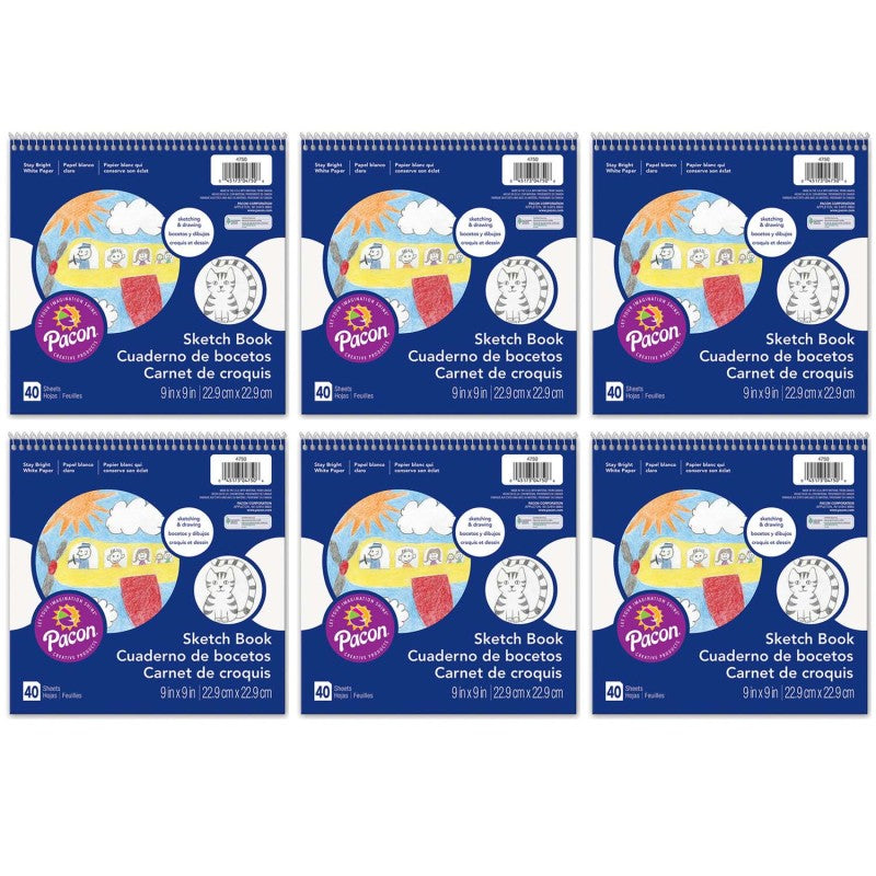 PRANG - Sketch Book, White, 9" x 9", 40 Sheets, Pack of 6