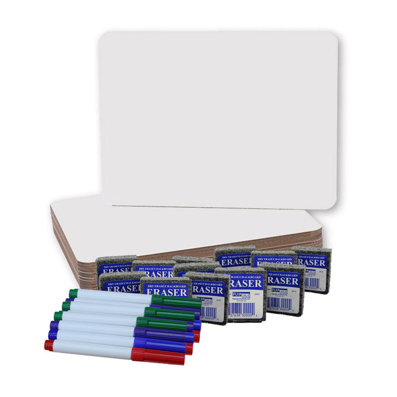 FLIPSIDE PRODUCTS - Dry Erase Boards (9" x 12") with Colored Pens & Erasers, Set of 12
