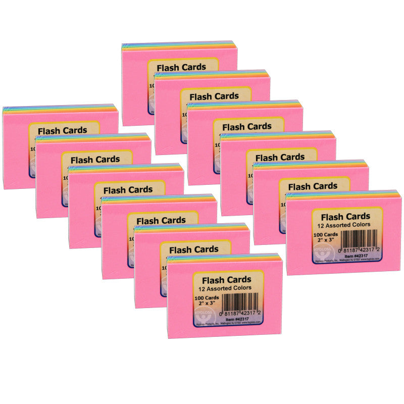 HYGLOSS - Bright Flash Cards, 2" x 3", 100 Per Pack, 12 Packs