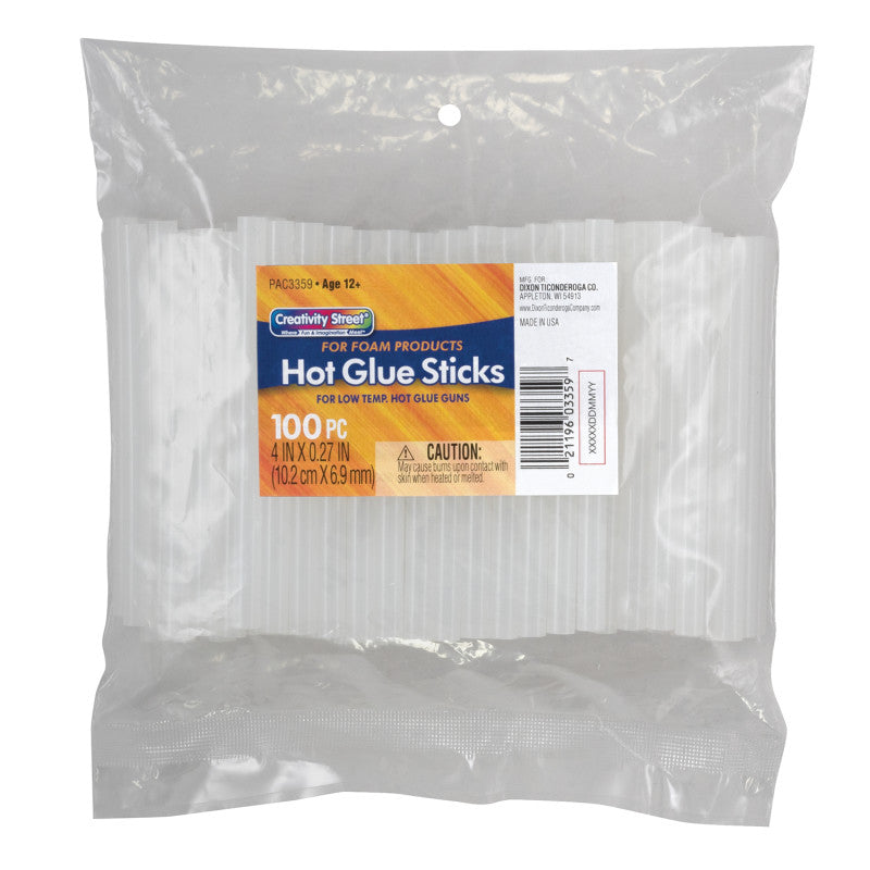 CREATIVITY STREET - Hot Glue Sticks Classroom Pack - For Foam Products, Clear, 4" x 0.27", 100 Pieces