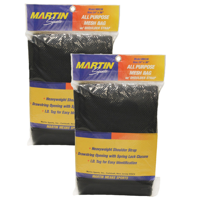 MARTIN SPORTS - All Purpose Mesh Bag with Carrying Strap, Black, 24" x 36", Pack of 2