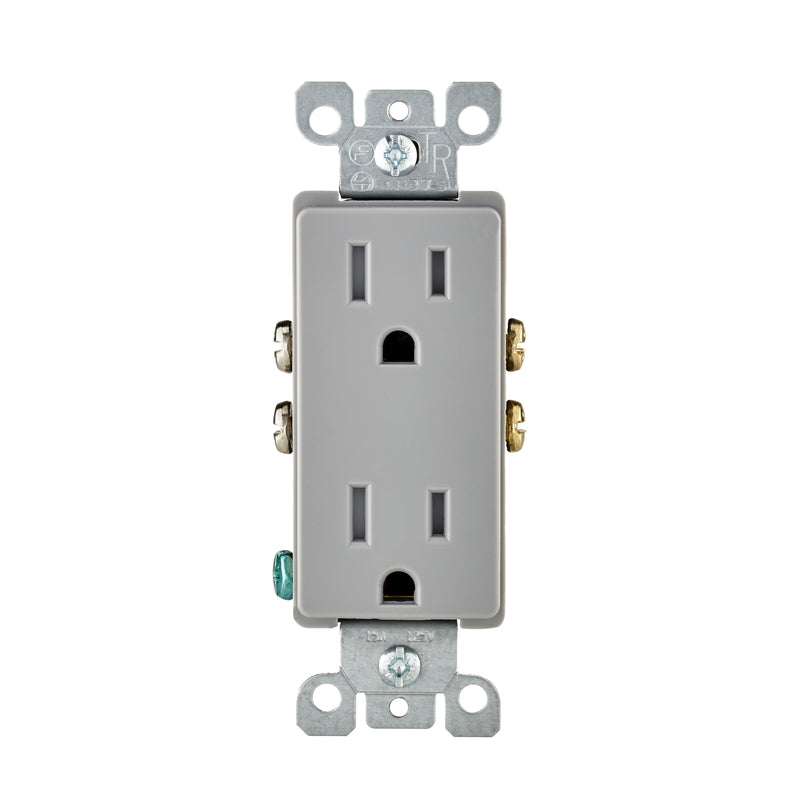 LEVITON - Leviton Decora 15 amps 125 V Duplex Gray Tamper Resistant Outlet 5-15R 1 pk