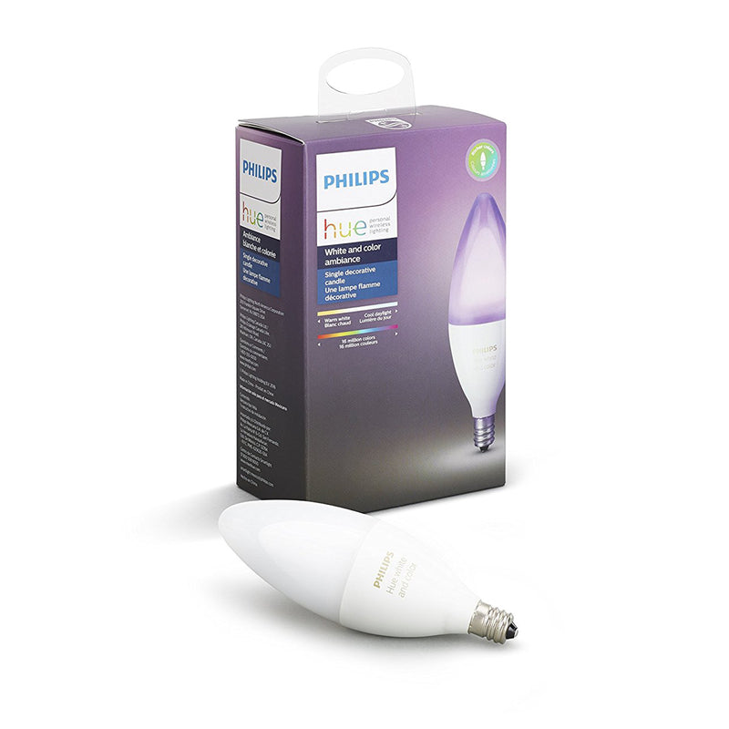 PHILIPS - Philips Hue B39 E12 (Candelabra) Smart-Enabled LED Bulb White and Color Ambiance 40 Watt Equivalence