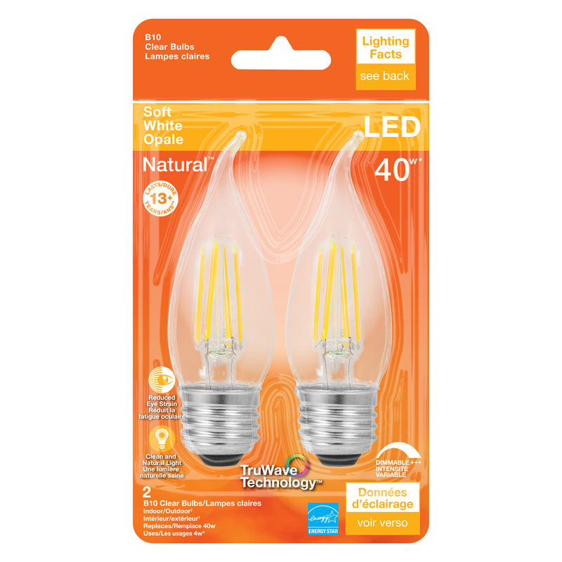 SYLVANIA - Sylvania Natural B10 E26 (Medium) LED Bulb Soft White 40 Watt Equivalence 2 pk
