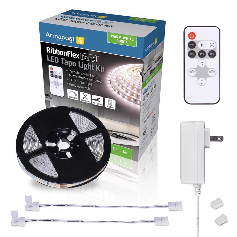 ARMACOST LIGHTING - Armacost Lighting RibbonFlex home 16 ft. L White Plug-In LED Strip Tape Light Kit 1 pk [421500]